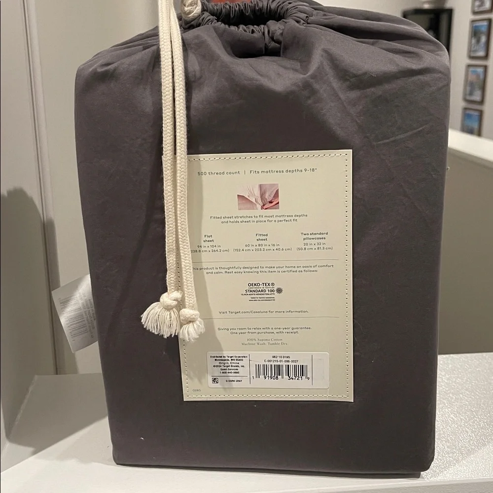 Casaluna Supima Sateen Sheet Set in Charcoal - Picture 5 of 5